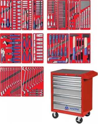 Набор инструментов "ЛИДЕР" в красной тележке, 270 предметов МАСТАК 52-06270R Готовые решения в тележках МАСТАК фото, изображение